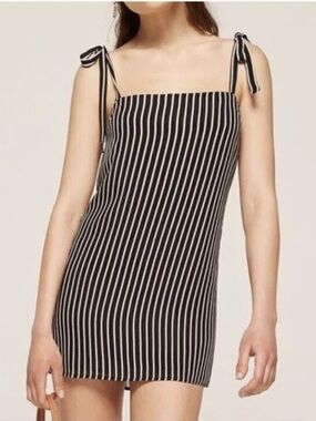 Reformation Black and White Striped Tie-Shoulder Camisole